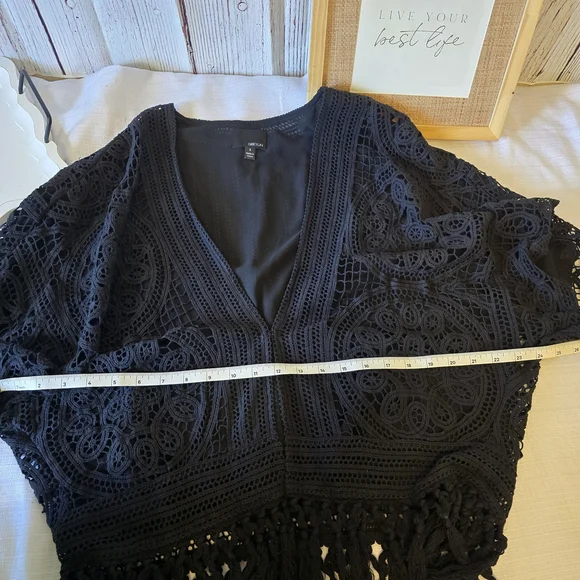 Greylin Anthropolgie Black Crochet Fringe Cardigan Size Small - Picture 10 of 15